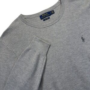 Polo Ralph Lauren Mens L Pima Cotton Waffle Knit Crewneck Sweater Gray Pony